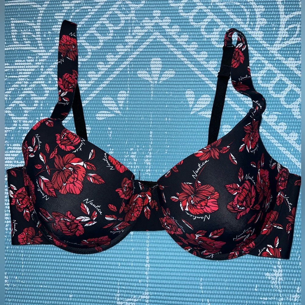 Floral Black and Red Smooth Nautica Bra